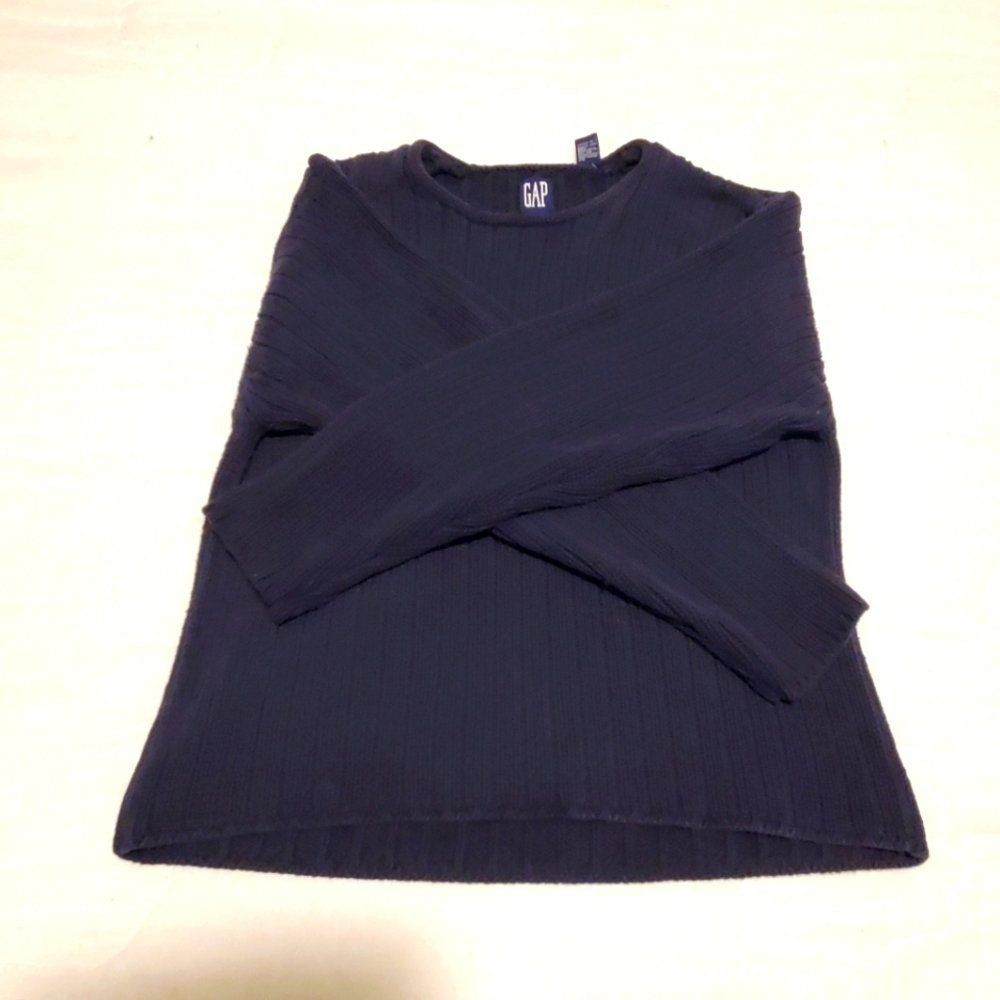 GAP Crew Neck Cotton Sweater Long Sleeve Relaxed Fit Heavyweight Navy Bl…
